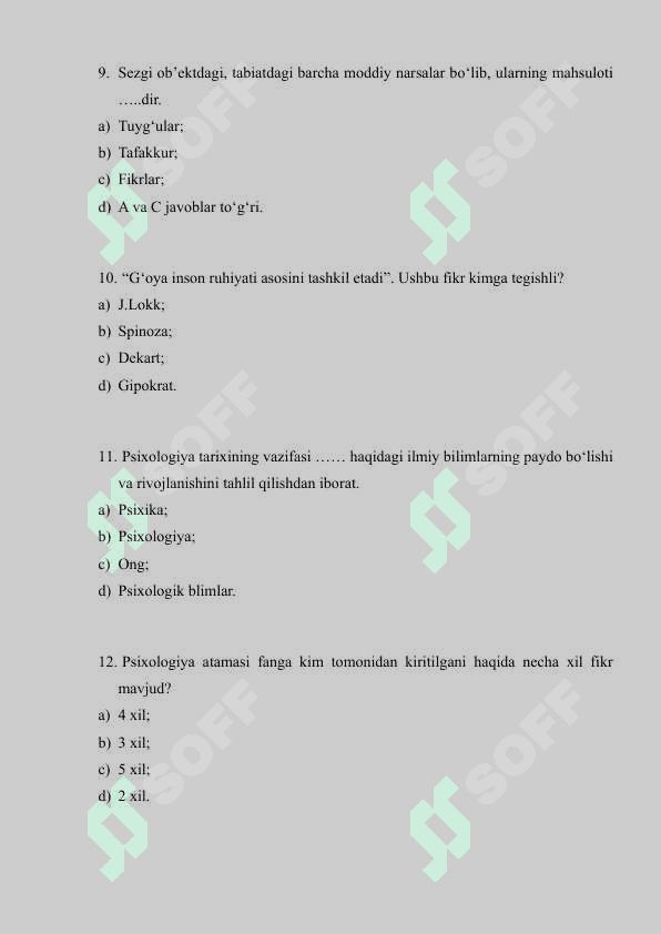 Psixologiya fanidan testlar 3