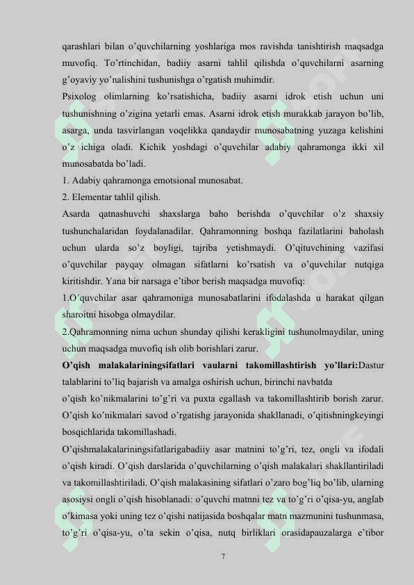 Oʻqish darslarida matn ustida ishlash 7