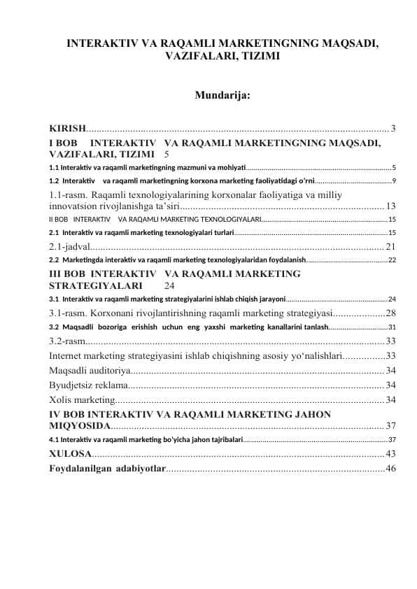 INTЕRАKTIV VА RАQАMLI MАRKЕTINGNING MАQSАDI, VАZIFАLАRI, TIZIMI