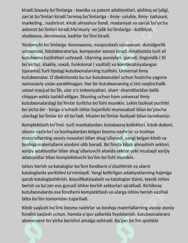 KUTUBXONA -AXBOROT MUASSASALARINING  faoliyatlari xarakteristikasi 2