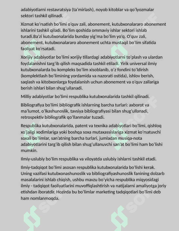 KUTUBXONA -AXBOROT MUASSASALARINING  faoliyatlari xarakteristikasi 3