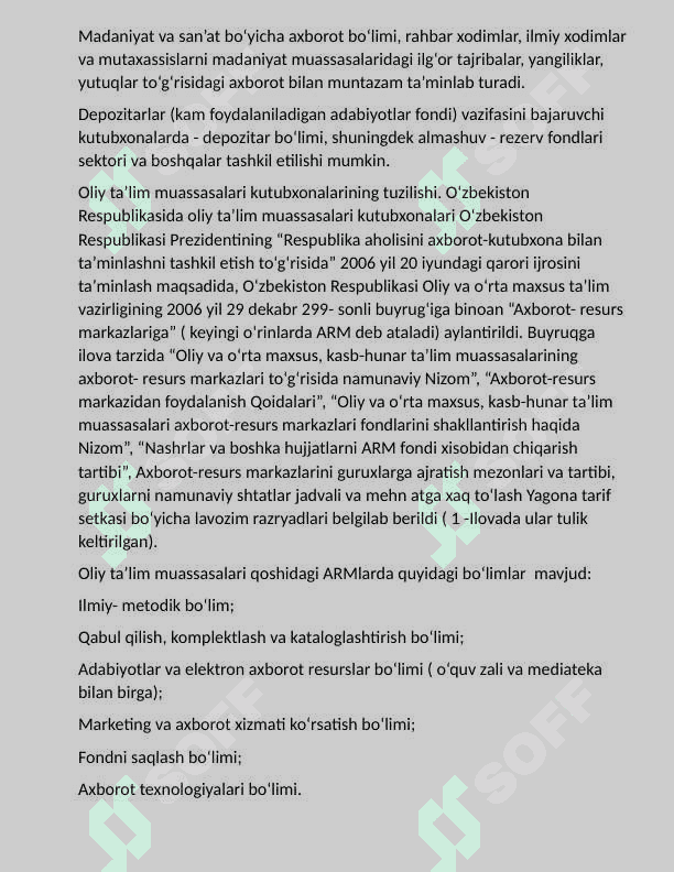 KUTUBXONA -AXBOROT MUASSASALARINING  faoliyatlari xarakteristikasi 4