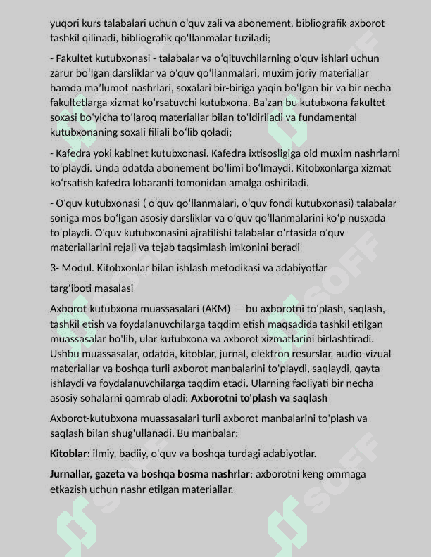 KUTUBXONA -AXBOROT MUASSASALARINING  faoliyatlari xarakteristikasi 6