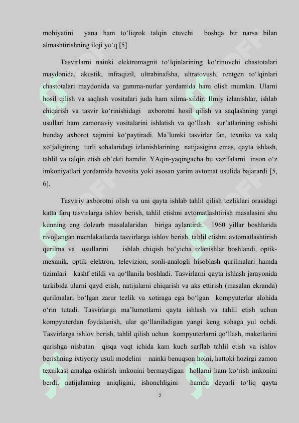 Tasvirlarga ishlov berish jarayonining dasturiy ta’minotini MATLAB muhitida ishlab chiqish 5