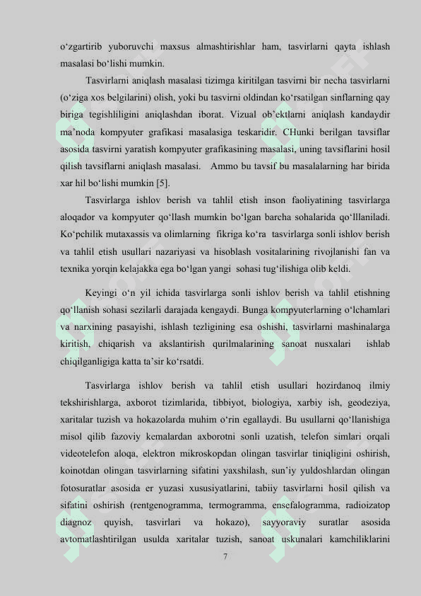 Tasvirlarga ishlov berish jarayonining dasturiy ta’minotini MATLAB muhitida ishlab chiqish 7