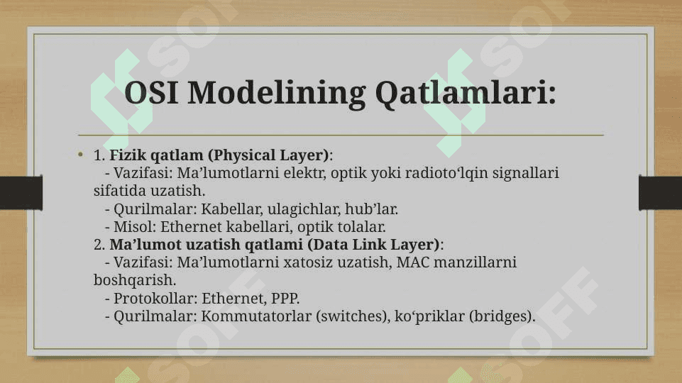 TCP/IP va OSI modellarning kompyuter tarmoqlarini qurishda o’rni 4