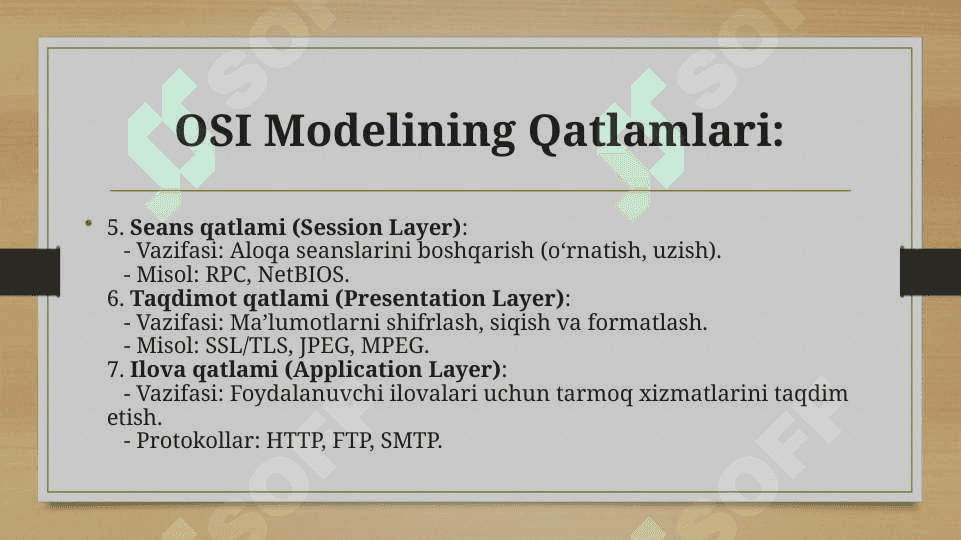 TCP/IP va OSI modellarning kompyuter tarmoqlarini qurishda o’rni 7