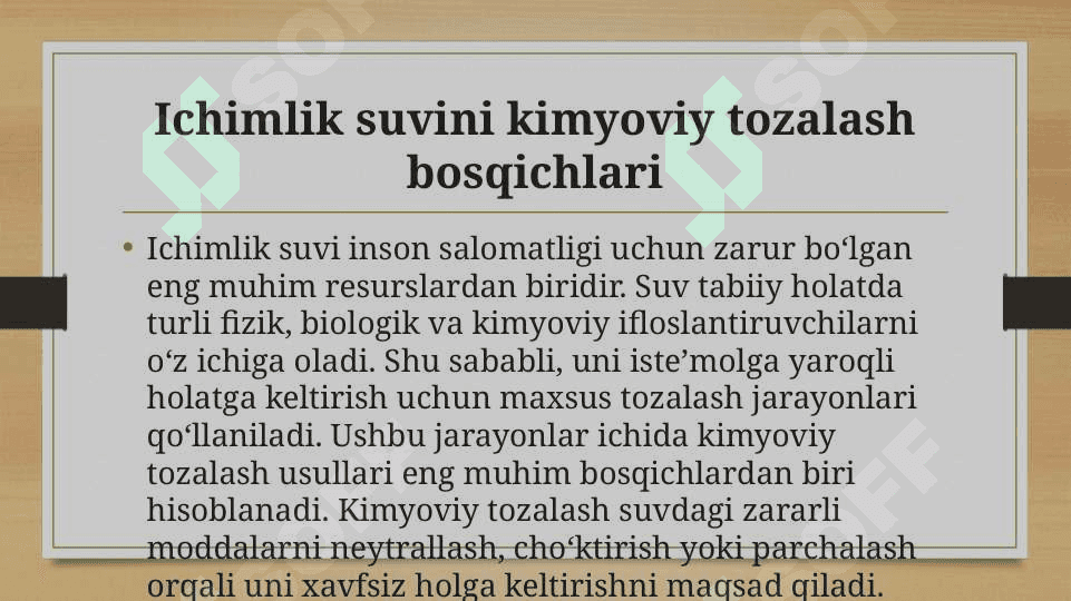 Ichimlik suvini kimyoviy tozalash bosqichlari 2