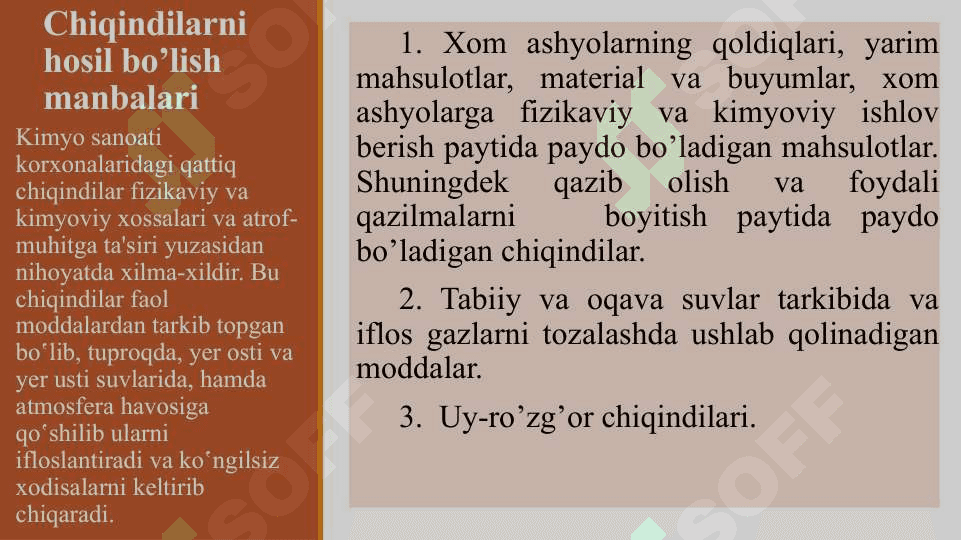 CHIQINDILARNI HOSIL BO’LISH MANBALARI VA SABABLARI , ULARNING SINFLANISHI 2