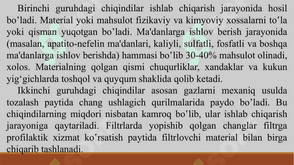 CHIQINDILARNI HOSIL BO’LISH MANBALARI VA SABABLARI , ULARNING SINFLANISHI 3