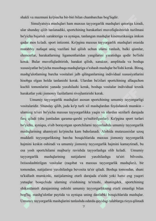 SPORT MASHG ‘ULOTLARINING MAZMUNI UNING XUSUSIY JIHATLARI. 7