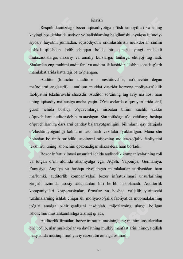 Auditorlik tashkilotining ish xujjatlari 2