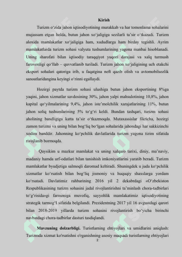Turizmda joylashtirish xizmatini tashkil etishda  jahon tajribasi 2