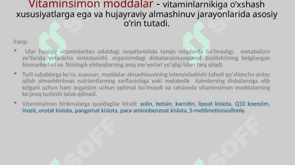 Vitaminlar. Vitaminlarning biologik qiymati 8