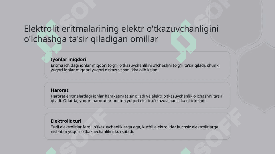 Elektrolit eritmalarining elektr o'tkazuvchanligini o'lchash qurilmasini o'rganish. 5