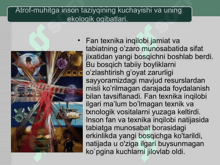 Energetik texnikaning rivojlanishi uning jamiyatga va atrof muhitga ta`siri 2