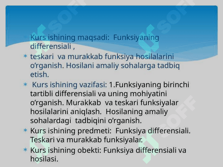 FUNKSIYANING DIFFERENSIAL TUSHUNCHASI. MURAKKAB VA TESKARI FUNKSIYA HOSILASI 3