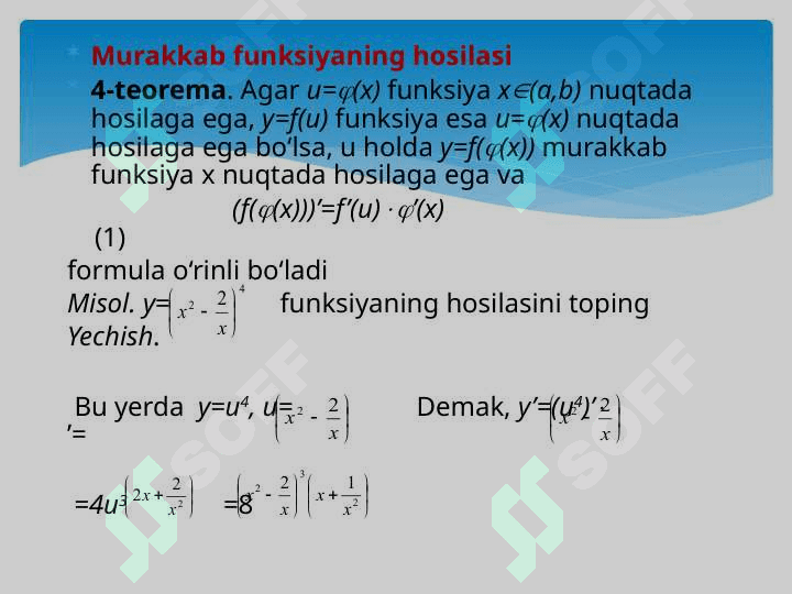 FUNKSIYANING DIFFERENSIAL TUSHUNCHASI. MURAKKAB VA TESKARI FUNKSIYA HOSILASI 6