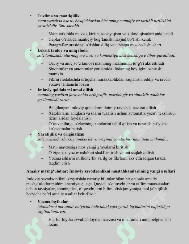 Imloviy savodxonlikka oid test topshiriqlarini tuzish va bajarish 5