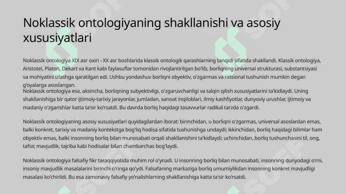 Noklassik ontologiyaning yo'nalishlari va mohiyati 3