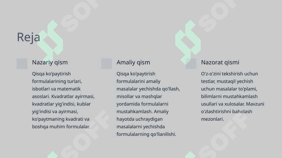 Qisqa ko'paytirish formulalari 2