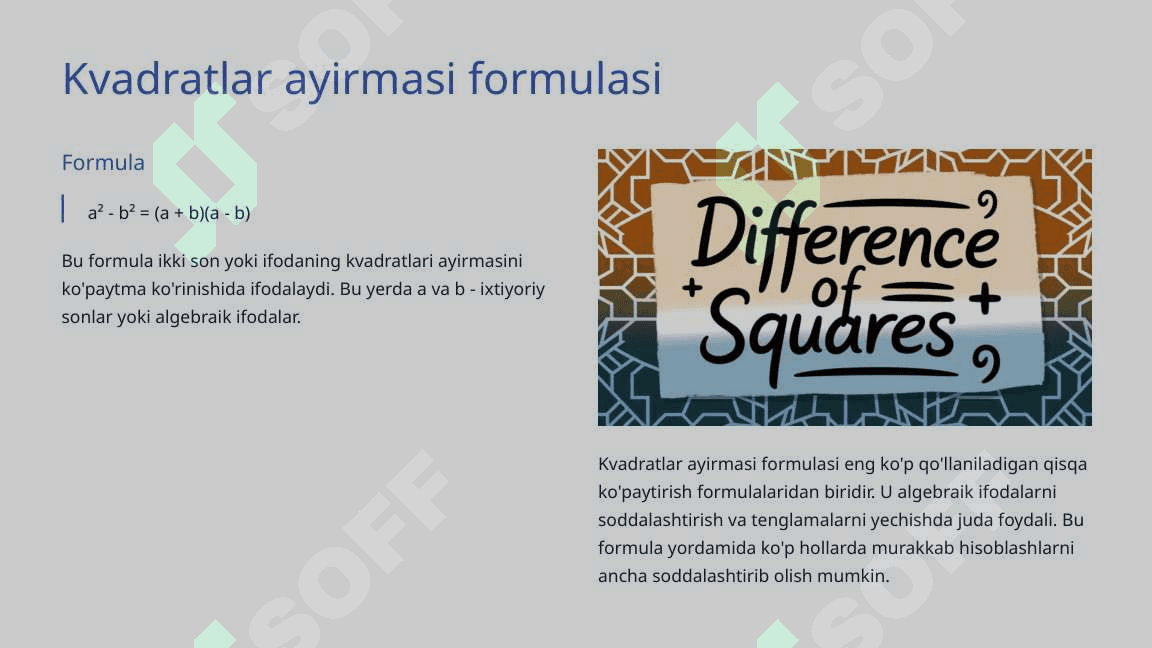 Qisqa ko'paytirish formulalari 4