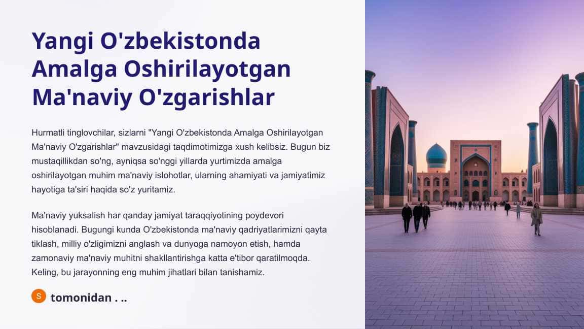 Yangi O'zbekistonda Amalga Oshirilayotgan Ma'naviy O'zgarishlar