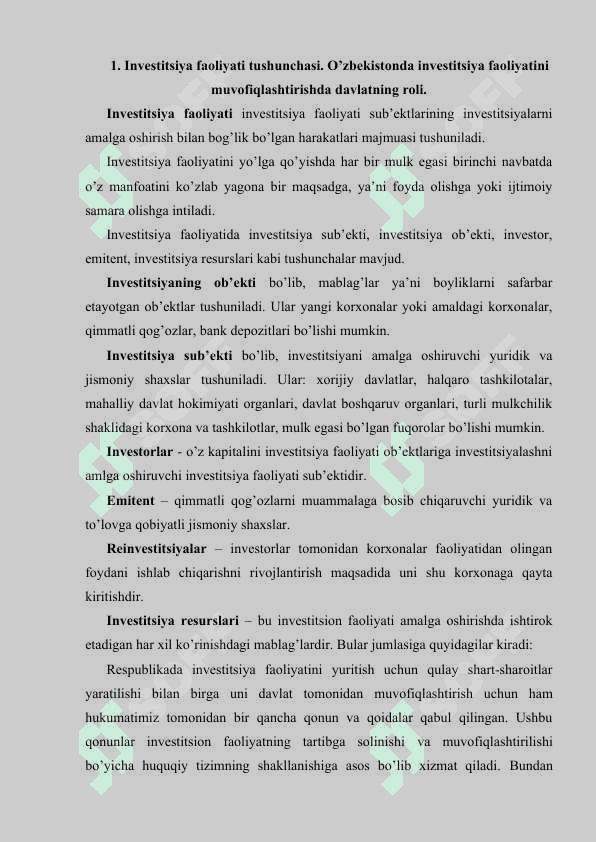 O'zbekiston respublikasi investitsiya siyosati 2