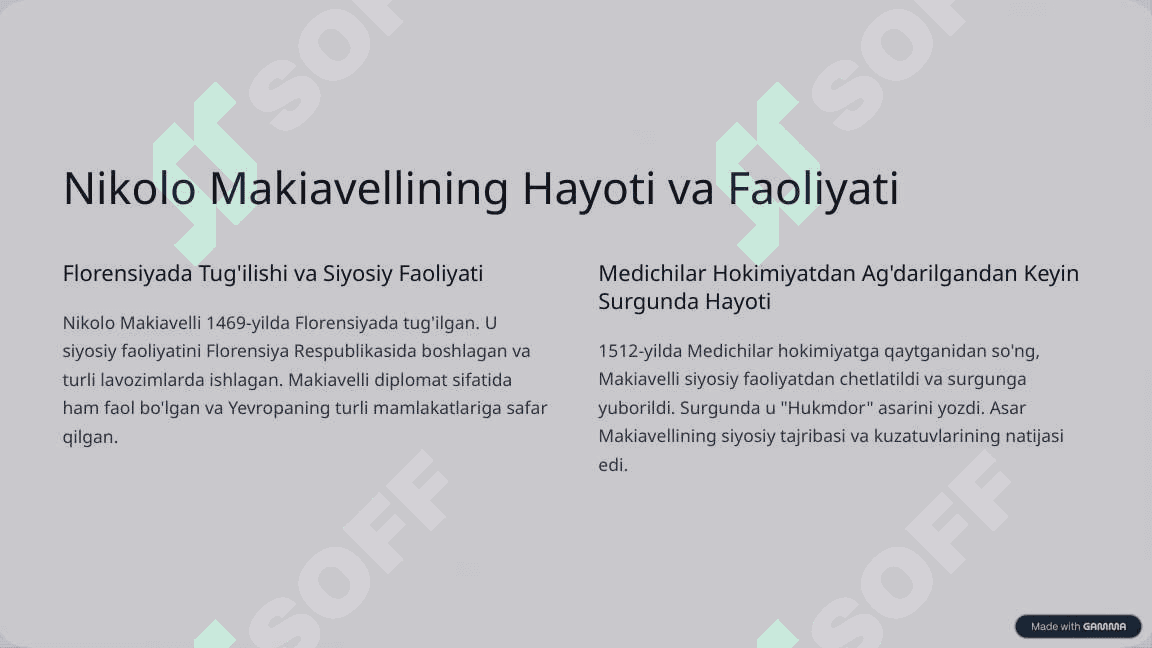 Makiavellining “Hukmdor” asari bo`yicha slayd 2