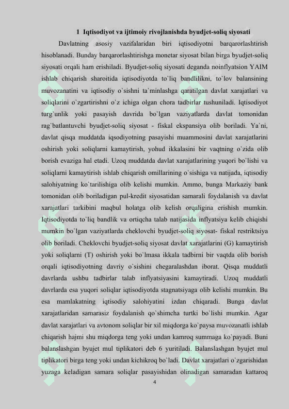 Iqtisodiyot va ijtimoiy rivojlanishda byudjet-soliq siyosatining asosiy yoʻnalishlari 4