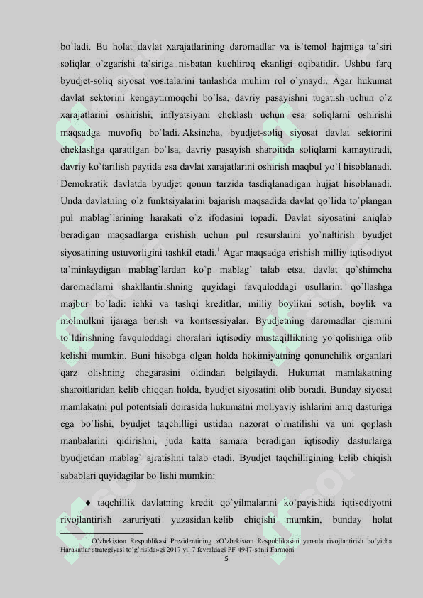 Iqtisodiyot va ijtimoiy rivojlanishda byudjet-soliq siyosatining asosiy yoʻnalishlari 5