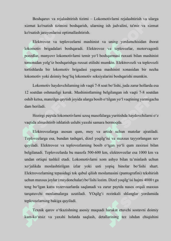 LOKOMOTIVLARGA XIZMAT KO'RSATISH VA BOSHQARISH TASHKILI 2
