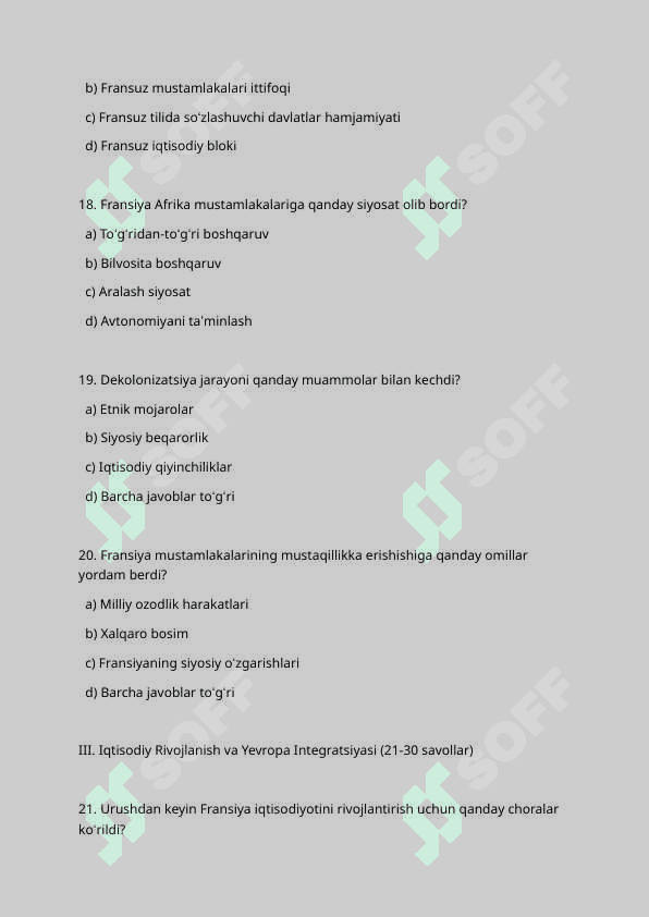 FRANSIYA IKKINCHI JAHON URUSHIDAN KEYINGI TEST-40 TA 5