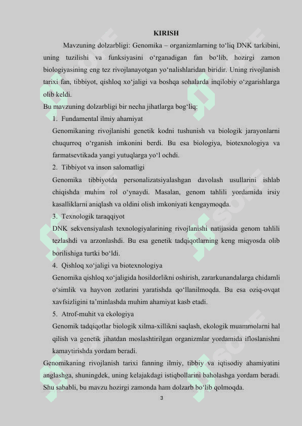 Genomika asoslari fanining rivojlanish tarixi 3
