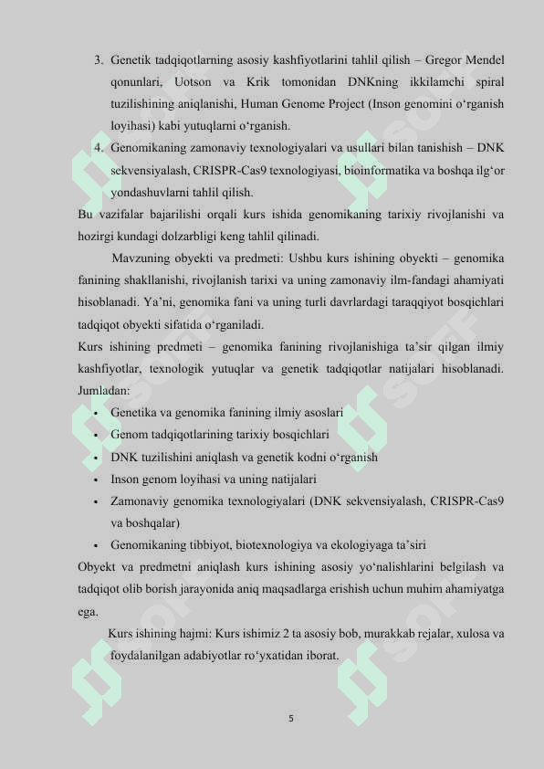 Genomika asoslari fanining rivojlanish tarixi 5