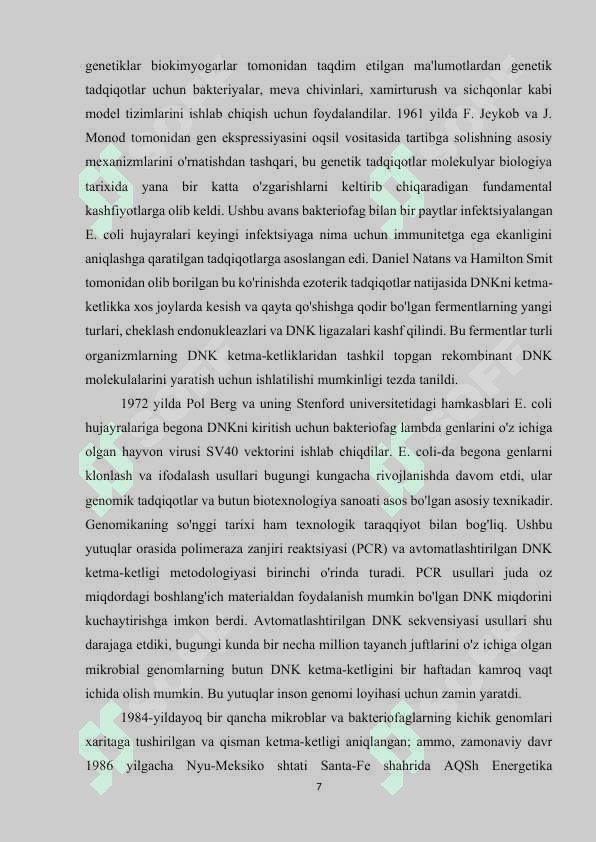 Genomika asoslari fanining rivojlanish tarixi 7