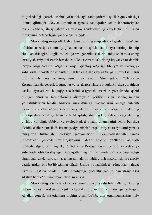 ALLEL GENLAR OʻZARO TAʼSIRINING XUSUSIYATLARI KURS ISHI 5