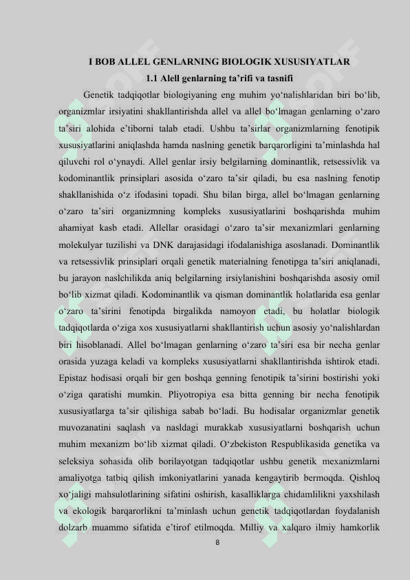 ALLEL GENLAR OʻZARO TAʼSIRINING XUSUSIYATLARI KURS ISHI 8