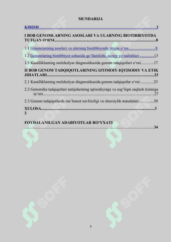 GENOMLARNING BIOTIBBIYOT TADQIQOTLARI.KURS ISHI 2