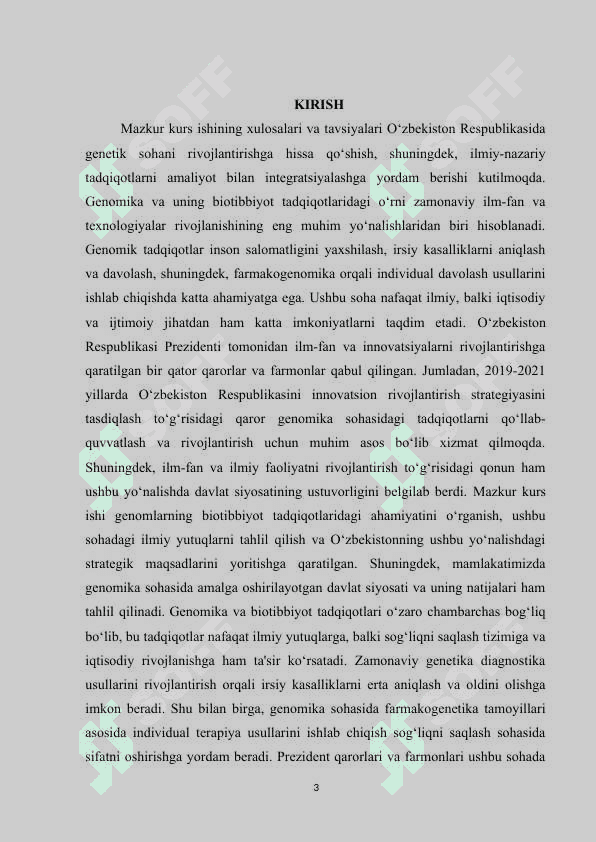 GENOMLARNING BIOTIBBIYOT TADQIQOTLARI.KURS ISHI 3