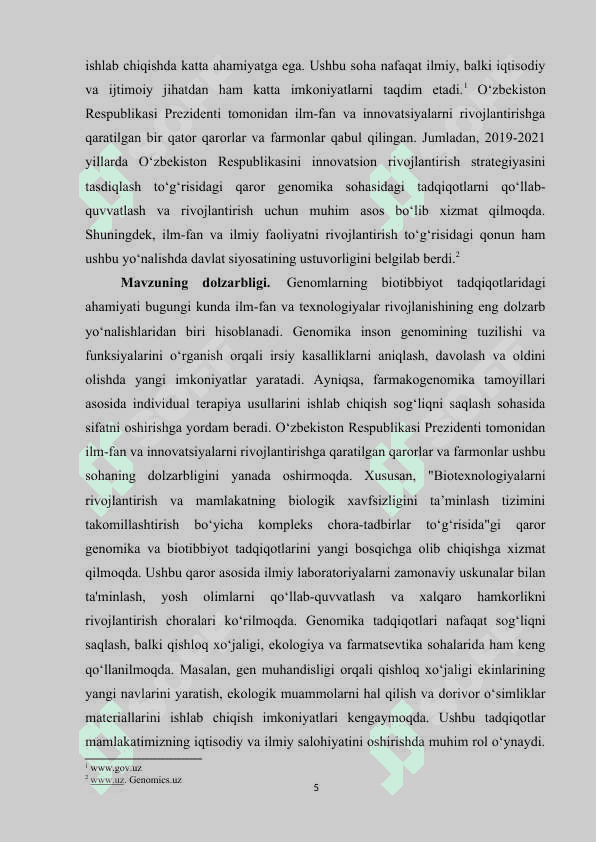 GENOMLARNING BIOTIBBIYOT TADQIQOTLARI.KURS ISHI 5