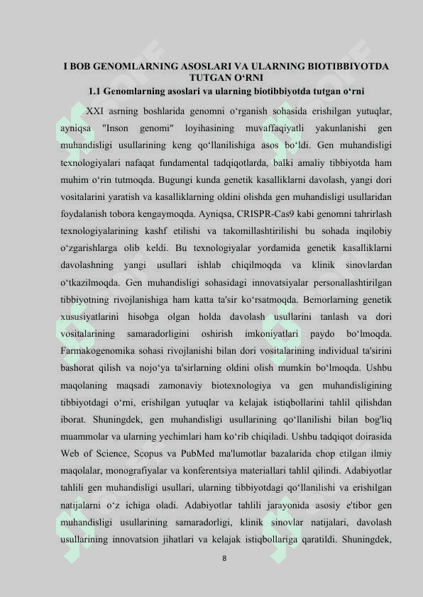 GENOMLARNING BIOTIBBIYOT TADQIQOTLARI.KURS ISHI 8