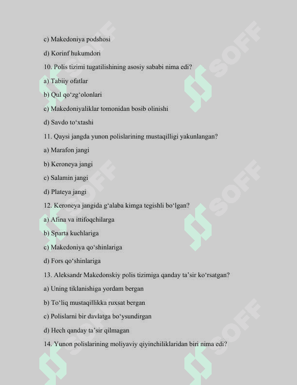 QADIMGI YUNONISTON MAVZUSIDA 40talik test. YUNONISTONDA POLIS TIZIMINING INQIROZI 3