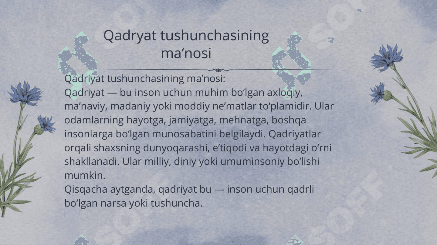 Qadryat tushunchasining ma'nosi va uning umumiy tasnifi 3