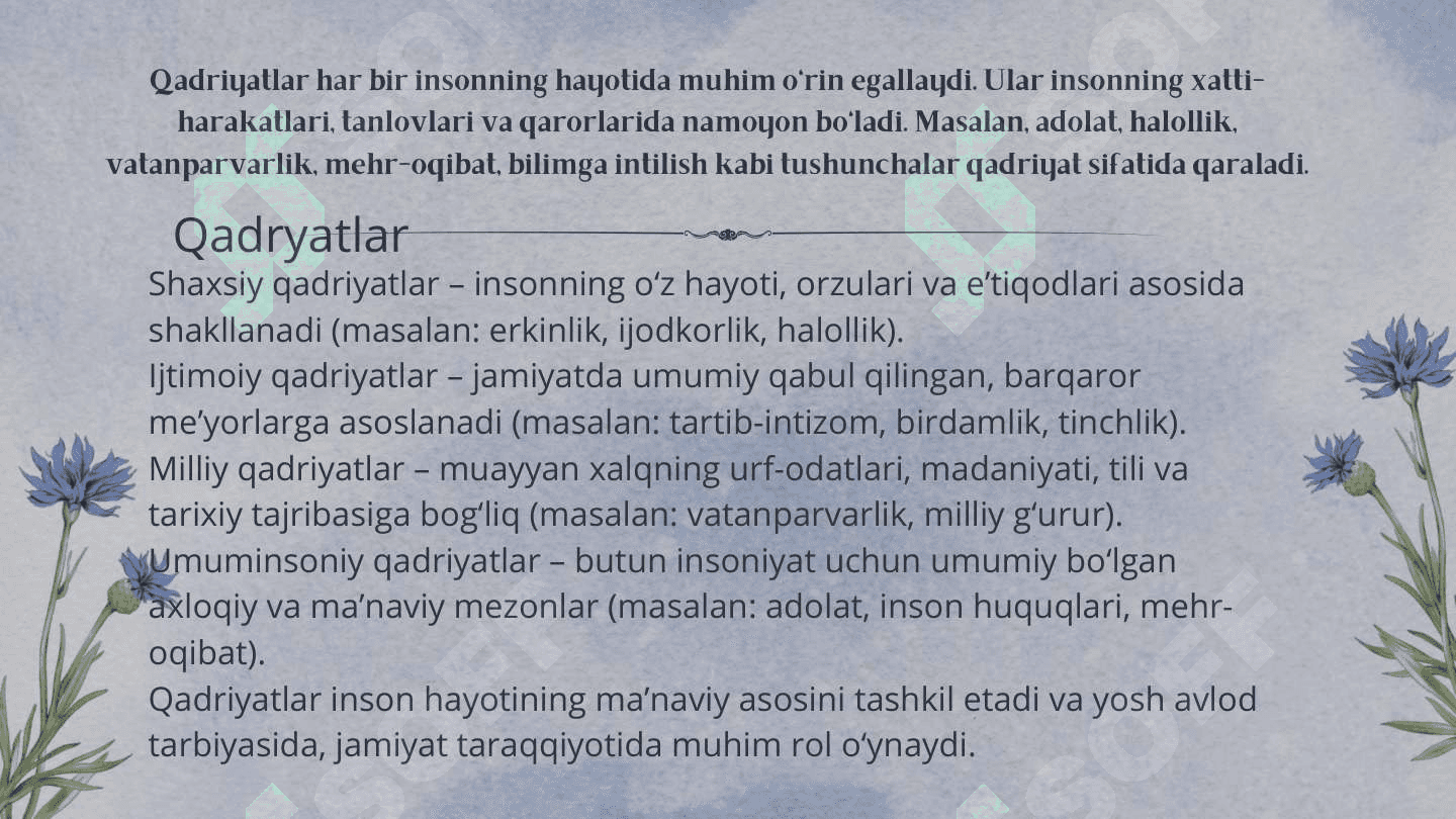 Qadryat tushunchasining ma'nosi va uning umumiy tasnifi 4