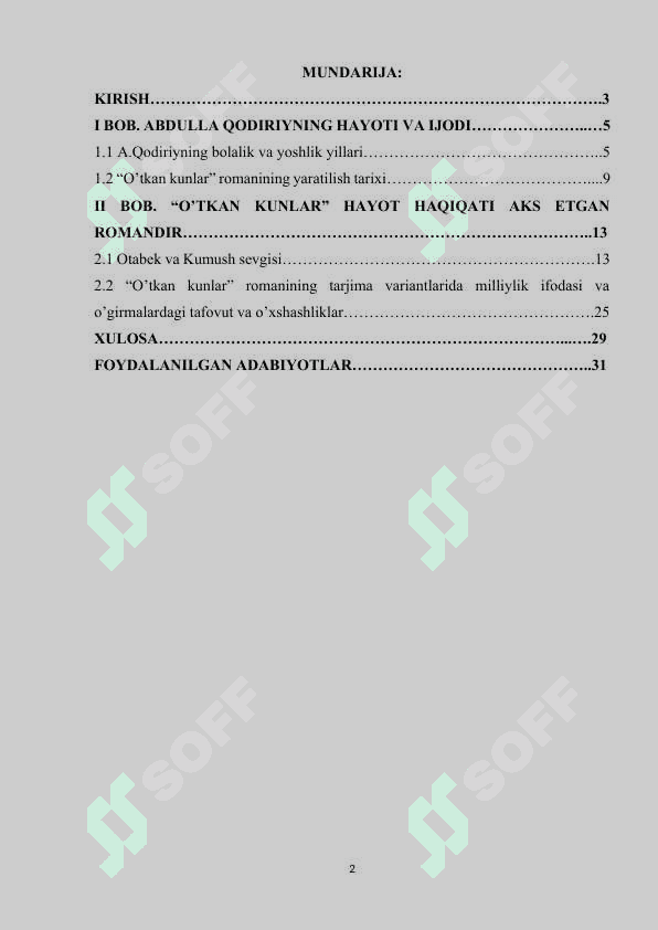 O'TKAN KUNLAR ASARI BIRINCHI ROMAN 2