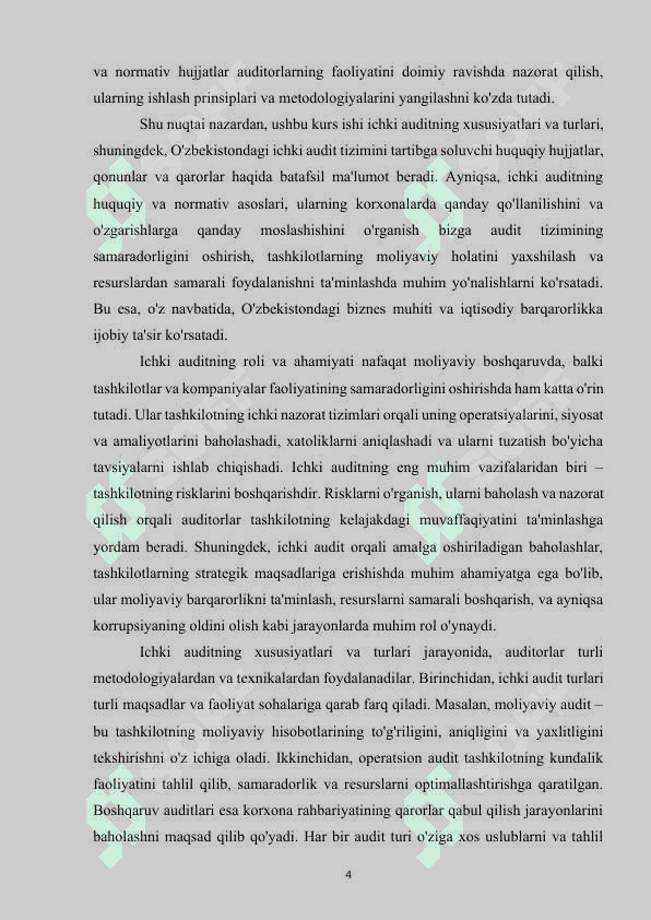 ICHKI AUDIT XUSUSIYATLARI VA ICHKI AUDIT TURLARI 4