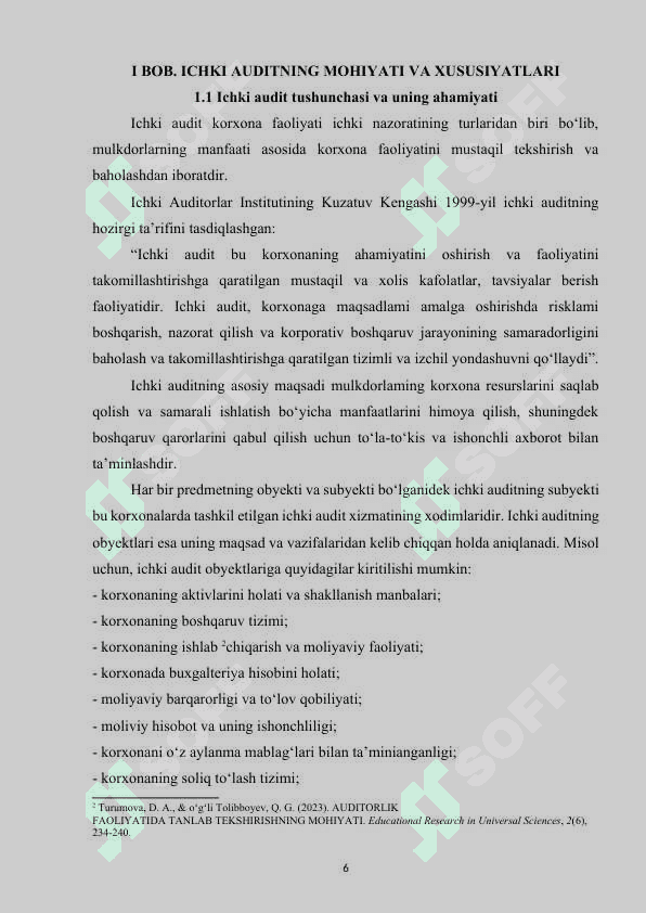 ICHKI AUDIT XUSUSIYATLARI VA ICHKI AUDIT TURLARI 6