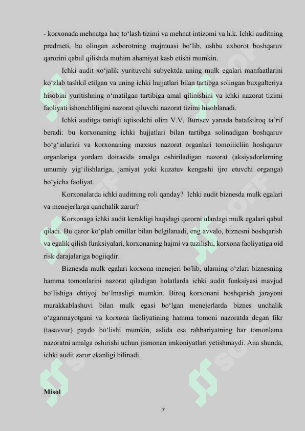 ICHKI AUDIT XUSUSIYATLARI VA ICHKI AUDIT TURLARI 7