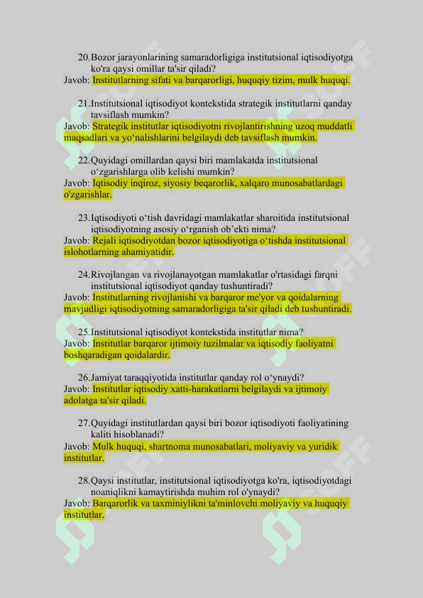 Institutsional iqtisodiyot fanidan yakuniy nazorat savollar 3